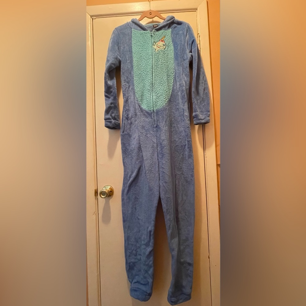 Disney Lilo & Stitch Fleece Hooded Pajama Onesie Union Suit Medium 8-10